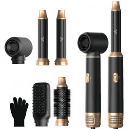 Airstyler 5 в 1: Фен-щітка, локони, випрямлення. Набір для волосся, чорний/золотий