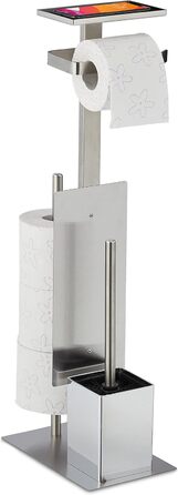Набір для ванної кімнати Relaxdays з тримачем для туалетного паперу, щіткою для унітазу та підставкою, з полицею, 69x25x18 см, сріблястий