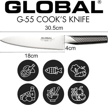 Ніж кухарський GLOBAL G-55 18 см, сталь Cromova 18, японський професійний ніж