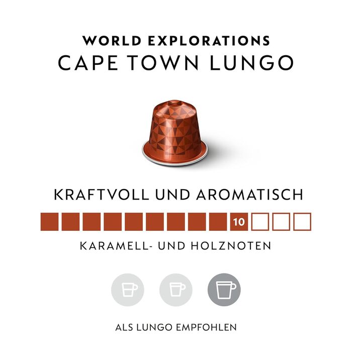 Кава Nespresso Original Cape Town Lungo: 50 капсул (Арабіка & Робуста, темна обсмажка)