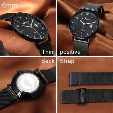 Чоловічий годинник Unendlich U, ультратонкий, водонепроникний, кварцовий, з мінімалістичним цифровим дисплеєм, цифровий календар, для бізнесу та повсякденного носіння, корпус та браслет з нержавіючої сталі (Black-a)