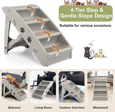Сходинка для тварин SOARS: 4 сходинки, килимок з фетру, для котів та собак до 60 кг, сірий колір