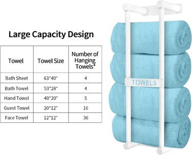 Тримач для рушників на стіну, велика полиця для рушників у ванну кімнату, металевий, білий, 56 см