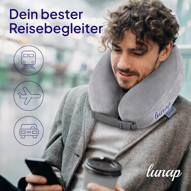 Подушка для шиї Travel Pillow Roundy O сірого кольору | Подушка для подорожей в літак, авто | Memory Foam, дихаюча тканина, знімна наволочка