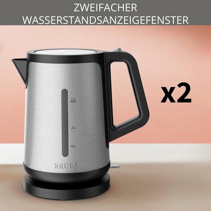 Електричний чайник Krups BW442D Control Line з автоматичним відкриванням кришки, 1.7 л, 2400 Вт, нержавіюча сталь / чорний, для однієї порції