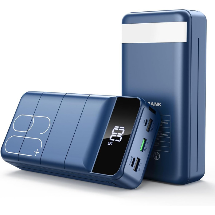Power Bank 60000mAh 22,5W USB-C: Зовнішній акумулятор для смартфонів, планшетів, блакитний