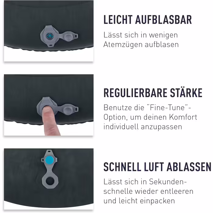 Sea to Summit - Aeros Ultralight Travel Pillow R - Contoured & easy to inflate - 20D polyester fabric - non-slip - Ultralight for hiking - 36 x 26 x 12cm - Grey - 60g