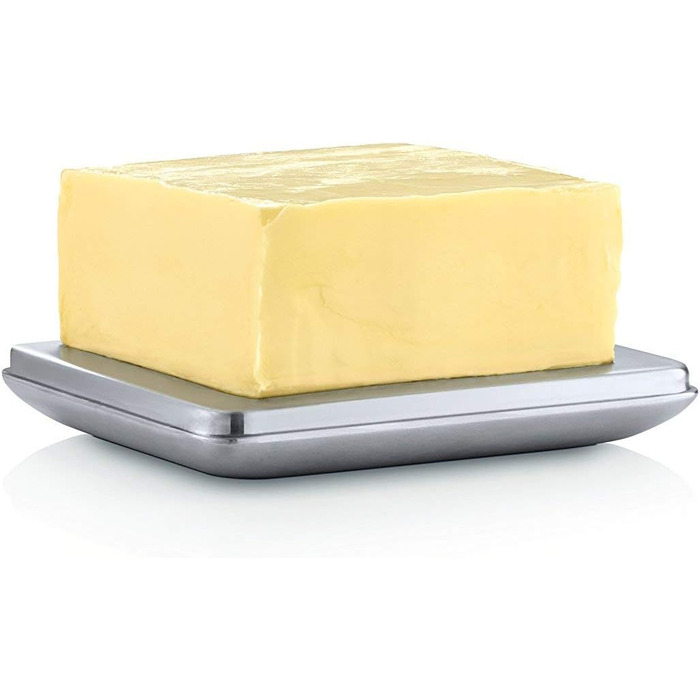 Blomus 63638 Basic Butter Dish, brushed stainless steel, medium & -BASIC- Sugar Bowl made of brushed stainless steel, sugar container ideal for white / brown sugar, timeless design, dishwasher-safe vessel