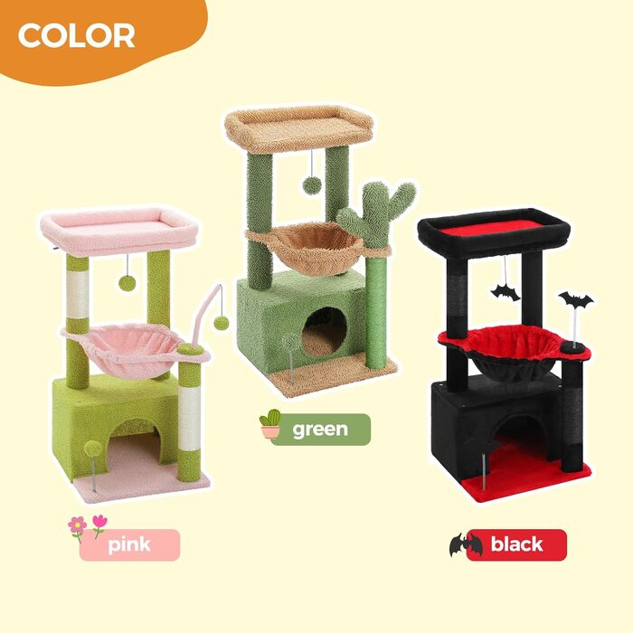 PAWZ Road Крактар для котів з гамаком, котячий комплекс з сизалю, зелений 83 см (рожевий)