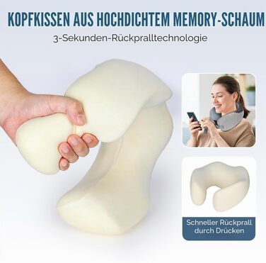 Подушка для подорожей Euqvunn з ефектом пам'яті (Memory Foam), ергономічна подушка для шиї в літак з охолоджуючим льодяним шовком та сумкою для зберігання, сіра