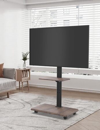 Підставка для телевізора Delphos Mobiler TV – мобільна, з дерев'яною основою, для телевізорів 32-70 дюймів, до 45 кг, регульована по висоті (до 130 см), поворотна ±25°, VESA 600x400 (волоський горіх)