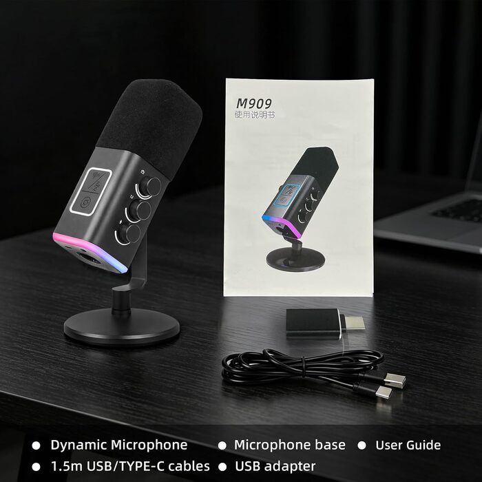 Динамічний мікрофон VCOM XLR/USB для ПК з роз'ємом 3.5 мм, професійний вокальний мікрофон для запису та стрімінгу