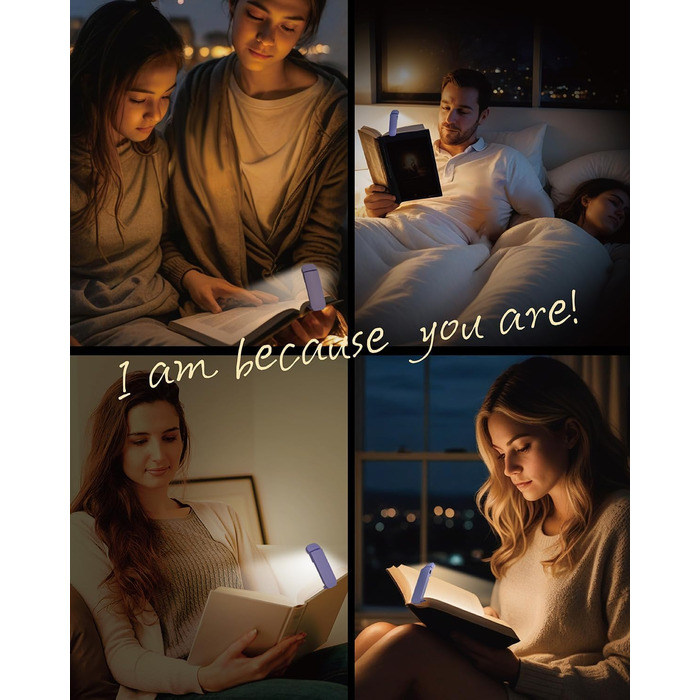 LED-ліхтарик для читання, перезаряджуваний, ультралегкий, з 3 кольорами та 5 рівнями яскравості, фіолетовий
