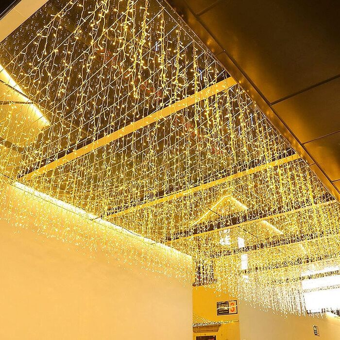 Ланцюжок прикрас 10м 400LED, штора з підсвічуванням, для дому та вулиці, 8 режимів, тепле біле світло, EU штекер, ефект імітації снігу, для декорування на Різдво