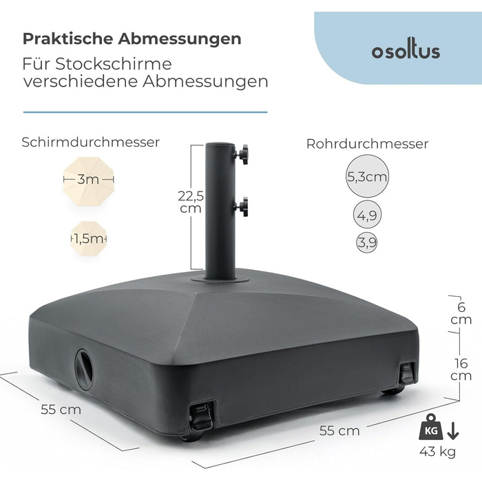 Osoltus umbrella stand 55 x 55cm on wheels, fillable, 43kg