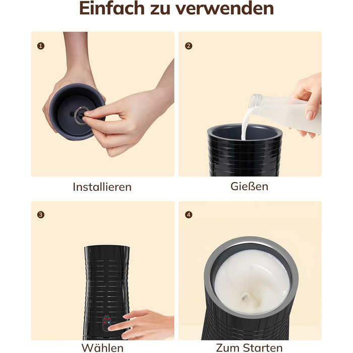 Електричний піноутворювач для молока Morpilot, 650W, нержавіюча сталь, 240мл, для гарячого та холодного молока, шоколаду, миється в посудомийній машині