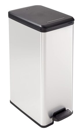 Сміттєвий кошик Curver Deco Slim 40 л, пластиковий, чорний/сріблястий металік, 39.3 x 25 x 60.7 см