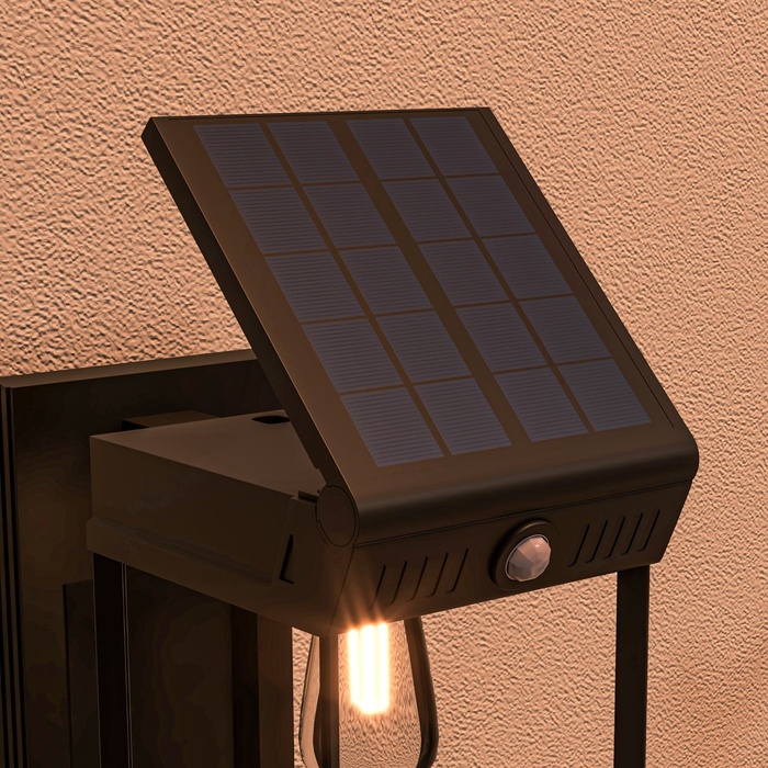 Outsunny Solar Wandleuchte LED Outdoor Light Warm White Adjustable with Light Sensor IP44 for Garden Terrace Black