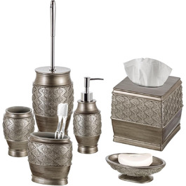 Набір аксесуарів для ванної кімнати Creative Scents – 6 предметів: дозатор для мила, мильниця, попільничка, тримач для зубних щіток, кришка для серветок (срібний)