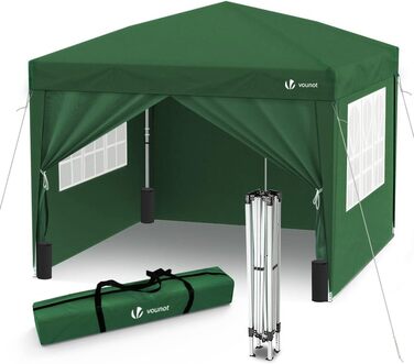 VOUNOT® Gazebo 3x3m with 4 Side Walls & 4 Sandbags, Pop Up Folding Gazebo, Foldable Garden Tent Party Tent, including Bag, Grey (Green + 4 Side Walls)