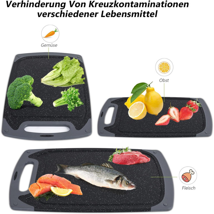 Набір обробних дощок для кухні з неслизькими ніжками та канавкою для соку, BPA-free, чорний