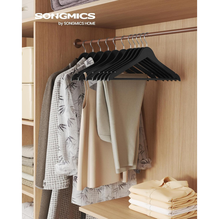 Плечики SONGMICS для одягу з дерева, набір 20 шт., тонкі, для сорочок та курток, з вирізами для плечей, поворотний гачок 360°, з натурального дерева берези, білий, CRW0W02