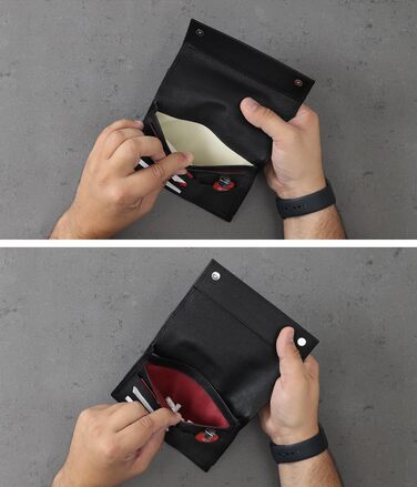 Richhoff Tobacco Pouch made of Premium Leather - Tobacco Bag with Magnetic Closure - Rolling Pouch with Extra Double-Paper & Filter & Lighter Pocket - Tobacco Bag - (Black)