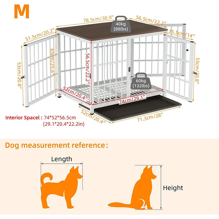 BingoPaw Клітка для собак Holz Indoor: Будинок для собак у стилі меблів з 3 дверима, знімний піддон, для малих собак та цуценят, 78x56x65 см, білий