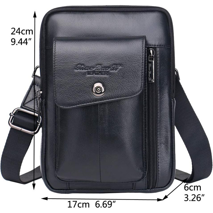 Шкіряна сумка-месенджер через плече Crossbody для чоловіків та жінок, чорна