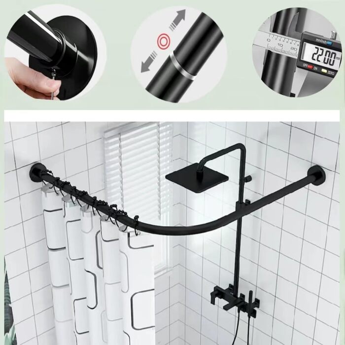 Штанга для душу без свердління, L-подібна, регульована, з нержавіючої сталі, для ванної кімнати та гардеробної (75-95 x 75-95 см) (Чорний, 75-95*90-130)