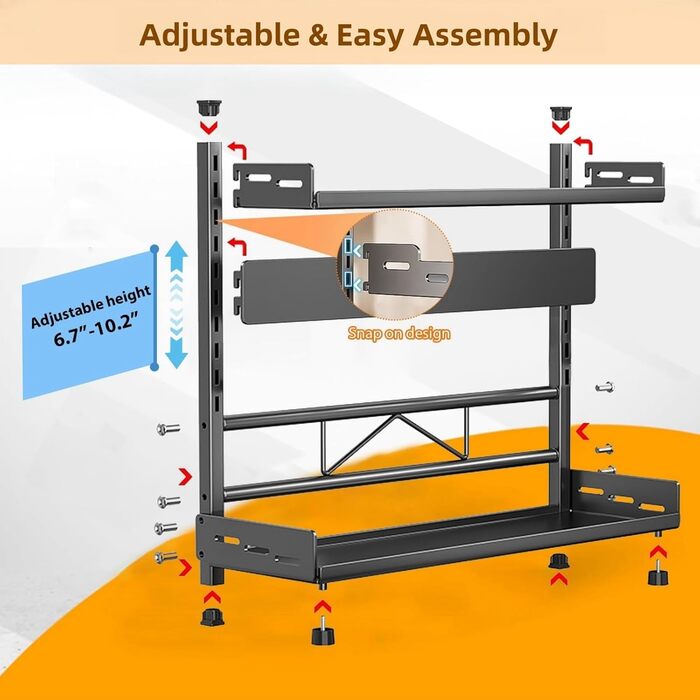 Металевий органайзер для спецій на 2 яруси, регульована висота, з захисним гратом та тримачем для ножів, чорний
