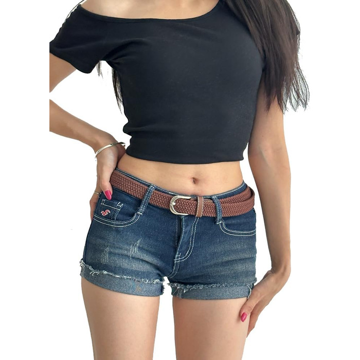 Еластичний жіночий/дівчачий ремінь 2.5 см, плетіння, для джинсів та суконь, 2 шт. (Чорний/Кава, M/91/96 см)