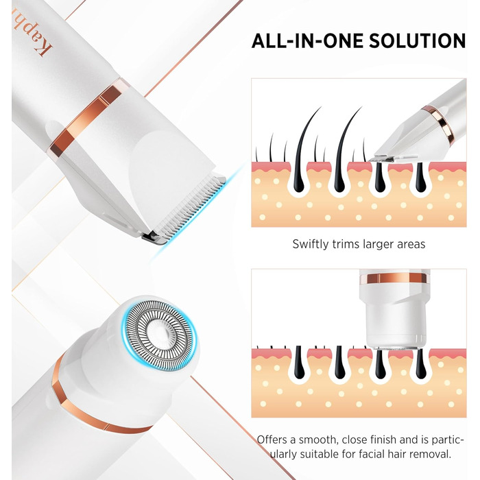 Триммер для бікіні та тіла для жінок 2-в-1: електричний водонепроникний триммер для інтимної зони, обличчя, ніг та рук (Перловий білий)