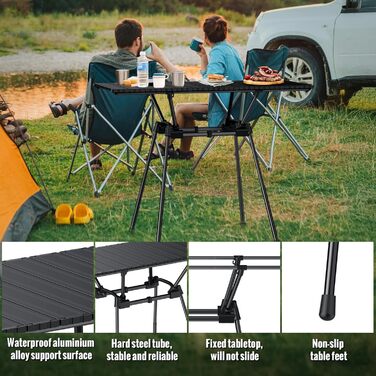 Складаний туристичний стіл Garllen 82x40 см, регулювання висоти (44/70 см), знімний стіл зі сталі, для пікніка, грилю, саду та кемпінгу