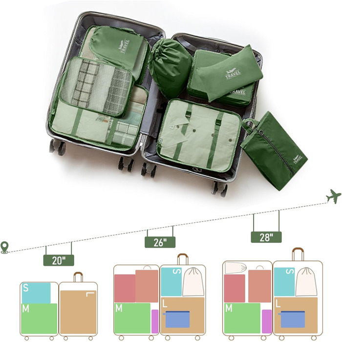 Органайзер для валізи, набір 10 шт. (зелений) - аксесуари для подорожей, кофри, косметичка