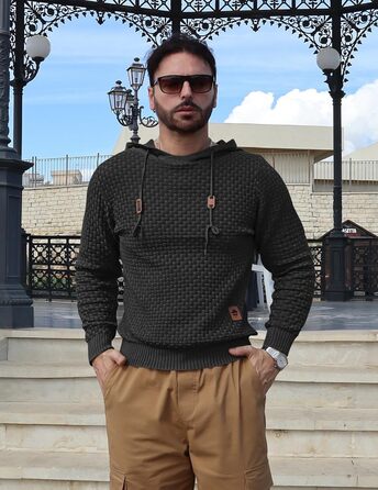 Пуловер чоловічий TARAINYA з капюшоном, теплий светр з довгим рукавом, чорний, XL