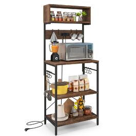 Стельовий стелаж COSTWAY для кухні з розеткою, з гачками, 60 x 42 x 153 см