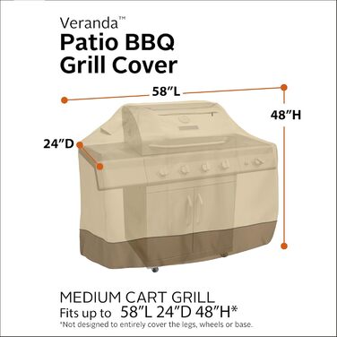 Чохол для гриля Classic Accessories Veranda M, водонепроникний, для середніх BBQ-грилів, з вентиляційними отворами, захист від усіх погодних умов, 147x76x122 см, бежевий