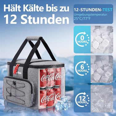 20L Large Collapsible Cooler Bag for On the Go, Insulated Bag Thermal Bag Cooler Bag for Food & Drinks, Portable Cooler Box for Camping Beach BBQ Grilling Picnic Hiking Shopping, Grey