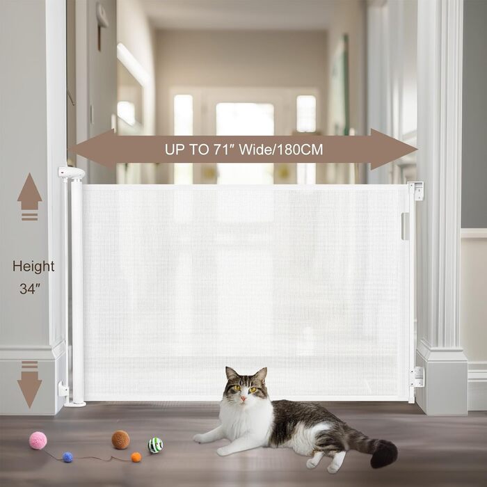 Захисне ворота для дитячих воріт, розтяжне, 0-140 см. Захист від падіння сходами для дітей, котів та собак. Підходить для сходів, дверей, внутрішнього та зовнішнього використання (білий, 86х180 см)