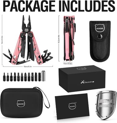MIAOKE Multitool 23 in 1 with Premium Gift Box, Screwdrivers, Saw, Screwdrivers, Bottle Opener, Pliers, Camping Knife, Cool Gadgets for Men, Best Gift for Boyfriend, Son, Dad, Him, Husband (Coral Pink)