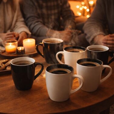 Набір керамічних чашок Com-Four® 6 шт. - 350 мл, для кави та гарячих/холодних напоїв, сучасний дизайн, блакитно-зелено-сірий колір, 6 шт. (чорний/білий)