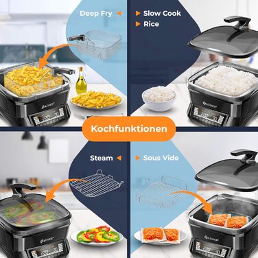 Мультиварка KESSER® 8л з фритюрницею та 16 програм: приготування на грилі, випічка, тушкування, варіння на пару, функція підігріву та швидкої приготування, рисоварка, йогуртниця, чорний