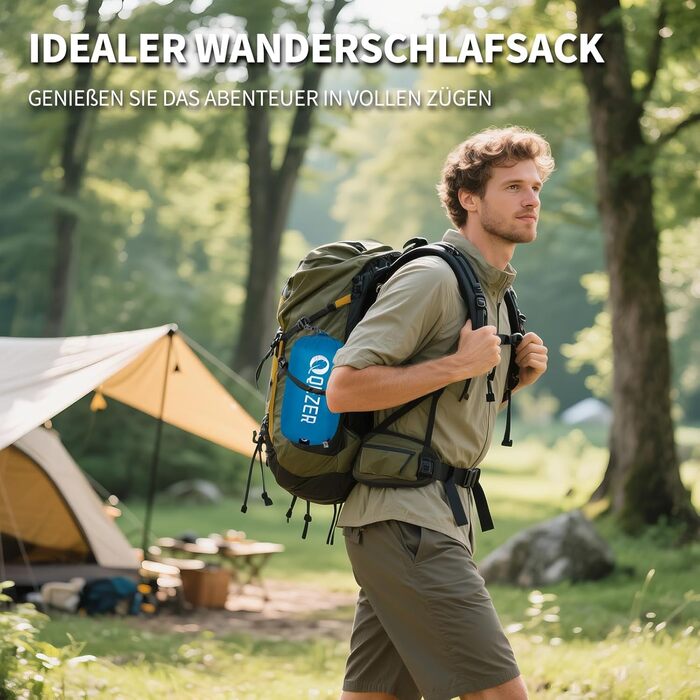 Сплячий мішок для дорослих та дітей, легкий зимовий спальник Outdoor 8°C ~ -30°C для кемпінгу та альпінізму з 650 FP гусячим пухом, блакитний, 500г пуху