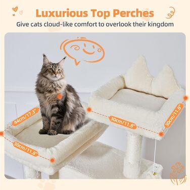 Дерев'яний кігтеточки Taoqimiao MS026W (Бежевий, 180 см) з 2 будиночками, гамаком та 8 кігтеточками