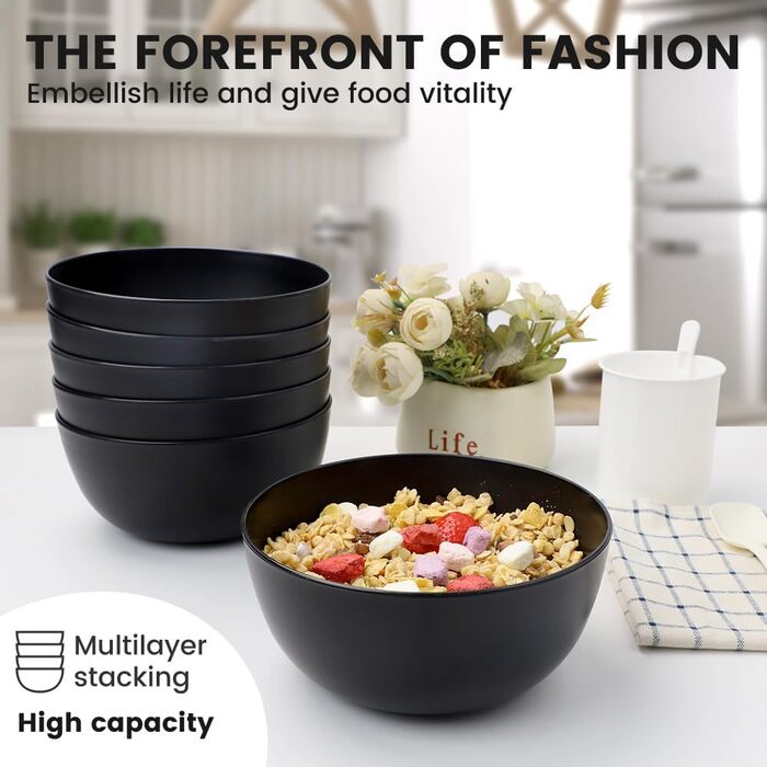 Набір мисок Bugucat для мюслі, супу та салатів, 6 шт, 1400 мл, чорного кольору