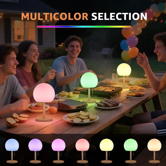 FUYO Бездротова LED-лампа настільна, акумуляторна, диммування, 8 кольорів, з пультом, IP44, для дому, ресторану, вечірки та саду