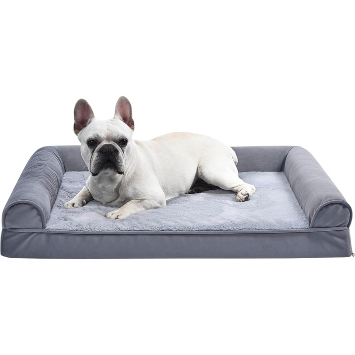 Amazon Basics Foam Dog and Pet Bed with Removable Cover, Gray, (L x W x H) (U-shaped Sofa - Gray, 91 x 69 x 17 cm)