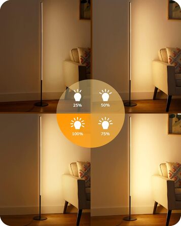 LED торшер EDISHINE для вітальні, спальні, офісу, 146 см, диммування, тепле світло 3000K, чорний (2 шт.)