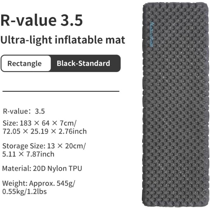 Килимок для кемпінгу Naturehike Ultraleichte 3.5R: самонадувний, легкий, для трекінгу та альпінізму